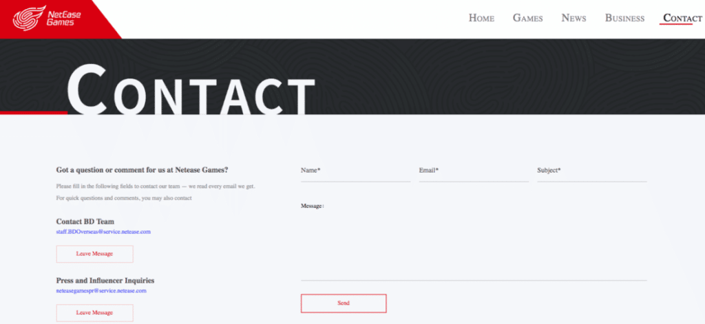 Page de contact du site Fantasy Westward