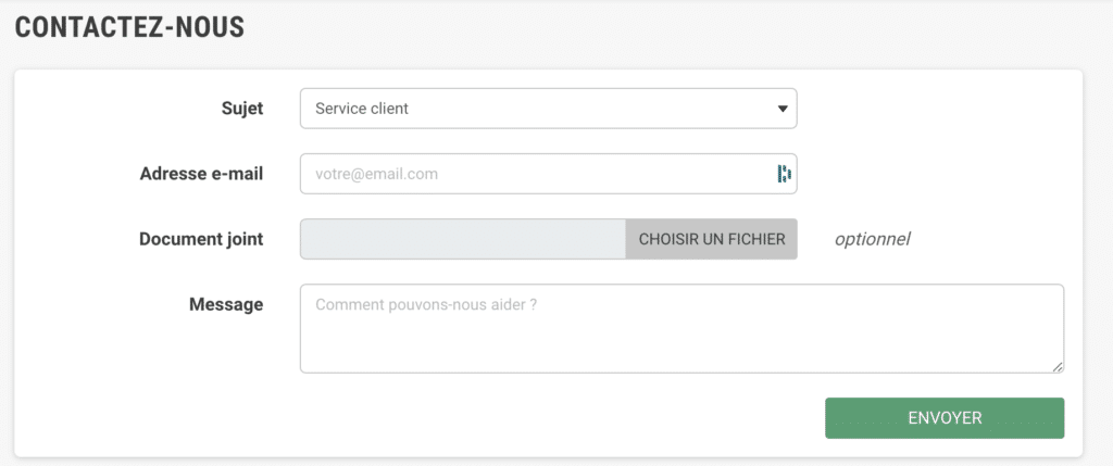 Formulaire de contact Or et Change