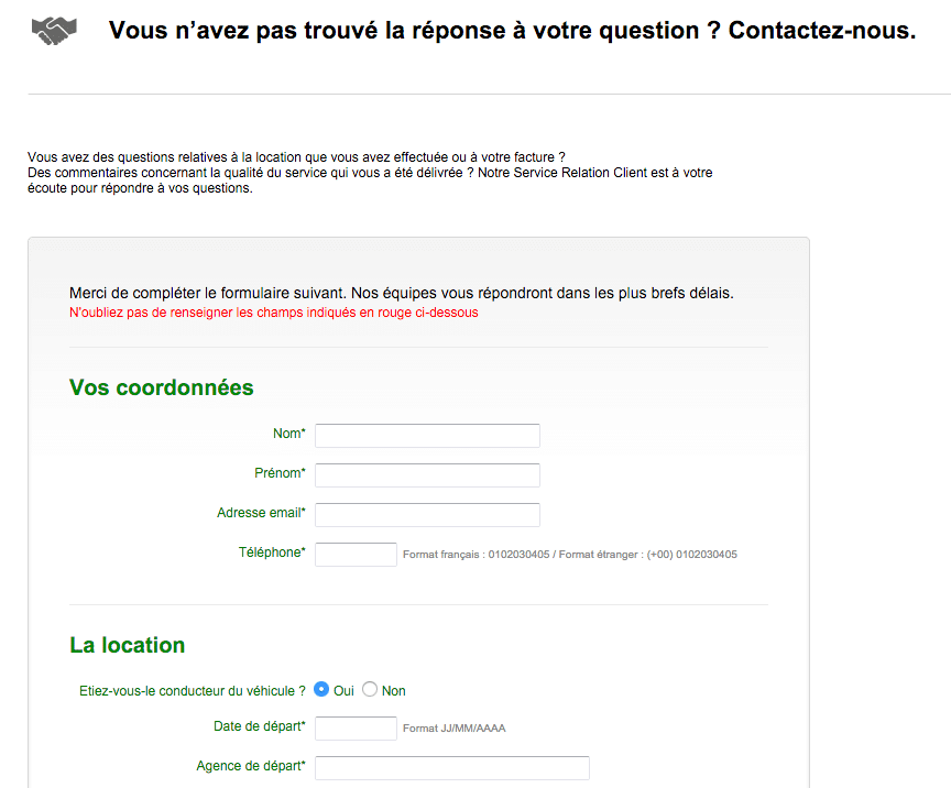 Formulaire Europcar