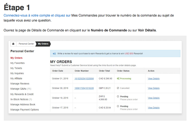 Aide service client Miniinthebox