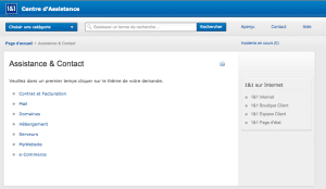 Page de Contact du site officiel 1and1.fr