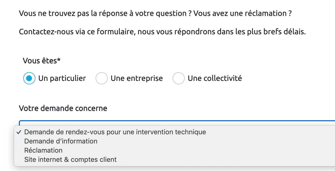 Formulaire de contact Enedis