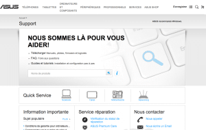Capture d'écran de la page de contact officielle Asus