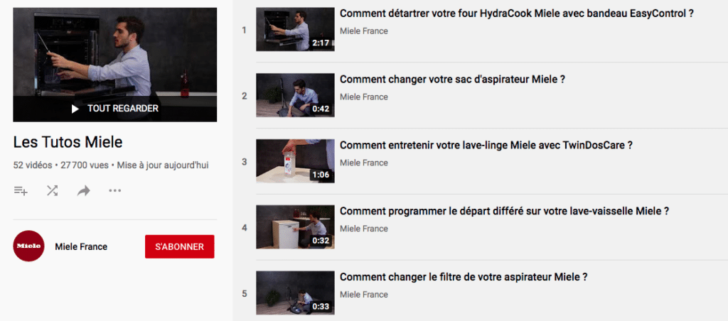 Chaine Youtube Miele