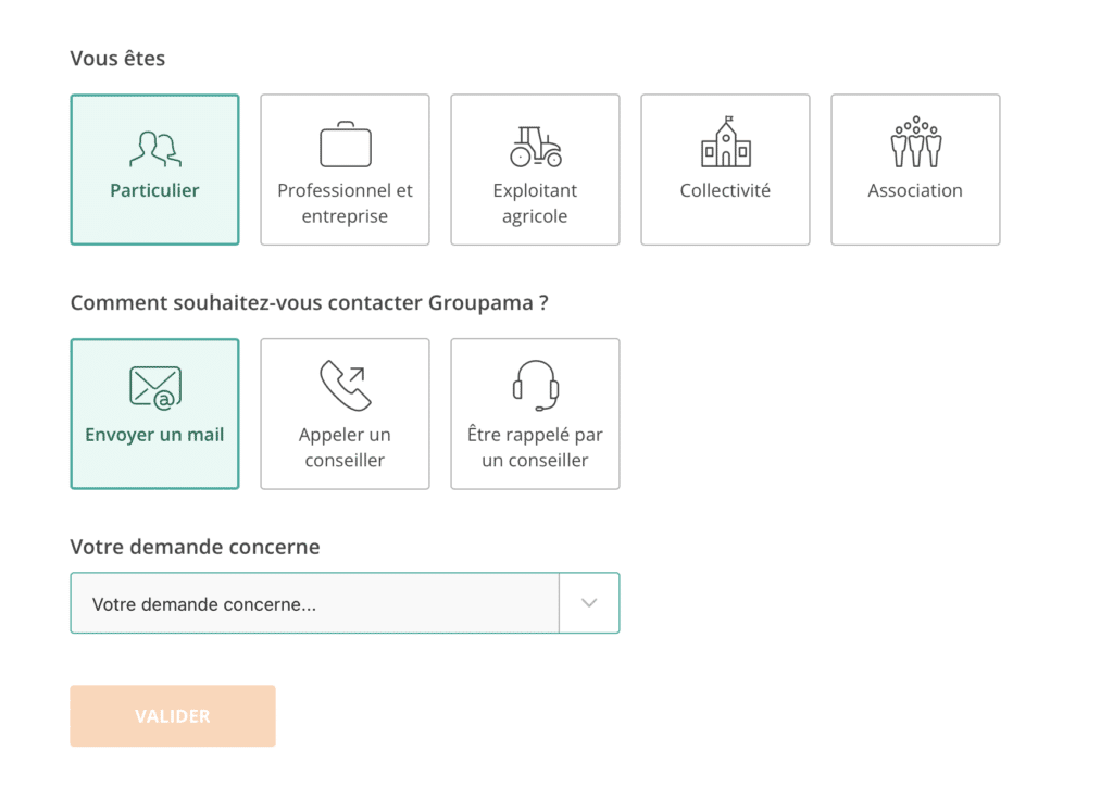 Aperçu du formulaire de contact du site web Groupama