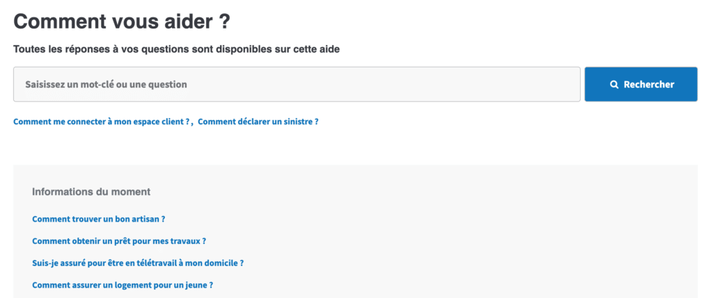Aperçu de la page d’assistance du site La macif