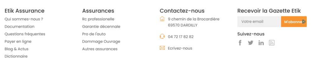 Aperçu de la page d’assistance du site Etik Assurance