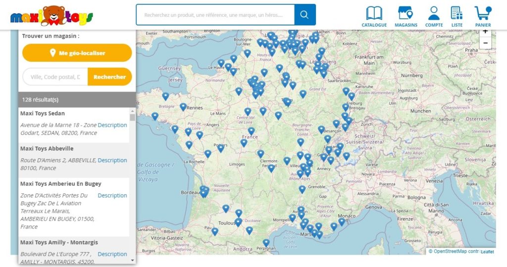 Plan des différents magasins Maxitoys
