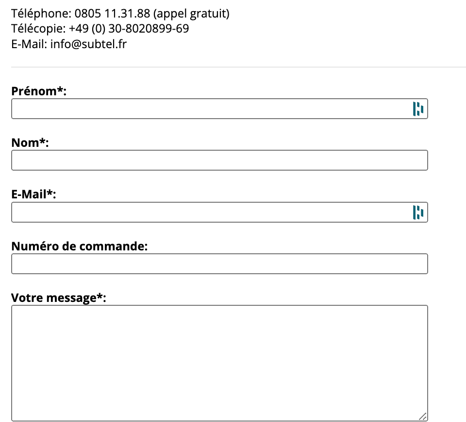 Formulaire de contact Subtel