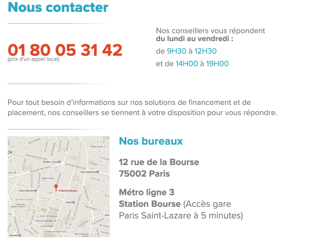 Page de contact de Bourse des crédits avec plan
