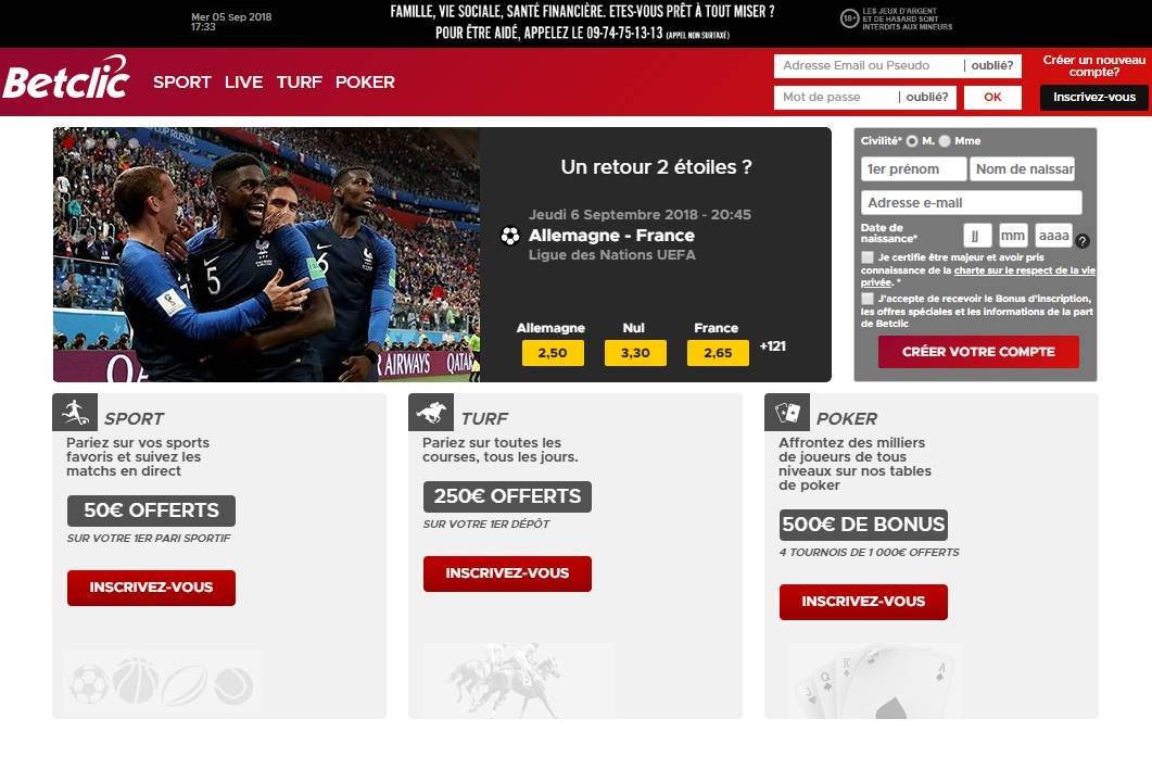 Aperçu du site web Betclic
