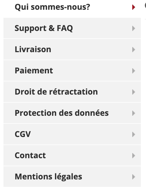 Aperçu de la page d’assistance du site Urban drinks