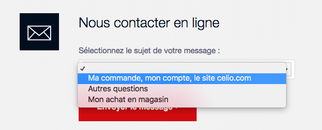 Capture écran formulaire contact Celio