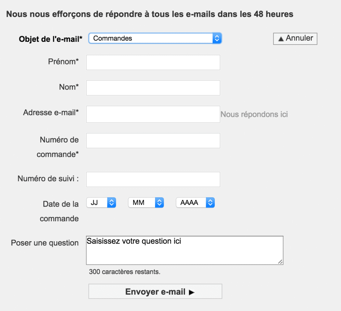 Aperçu du formulaire de contact New Look