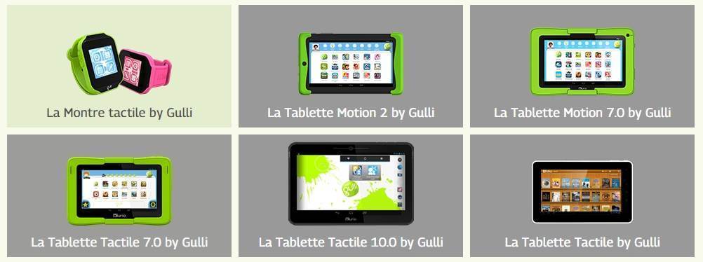Photo des différentes tablettes Gulli