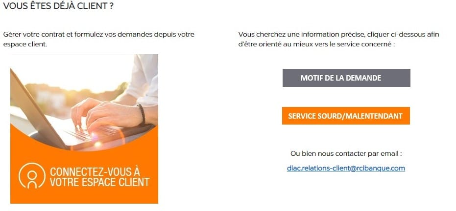 Aperçu de la page d’assistance du site Diac Financement