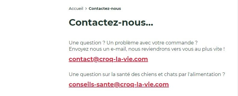 Adresses email du service client de Croq la vie