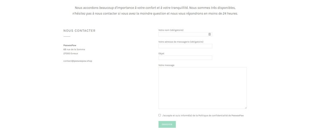 Preview of the contact form of Peeweepaw