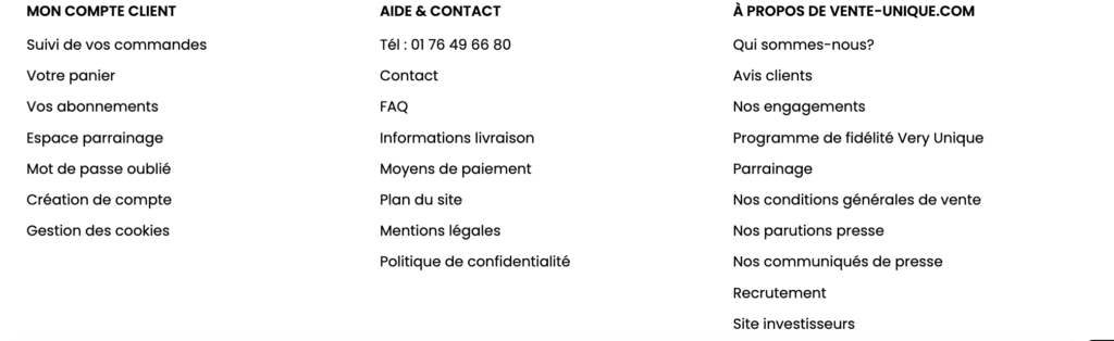 aperçu de la page d'assistance Vente Unique