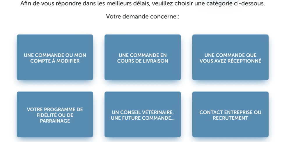 Aperçu de la page d'assistance de la compagnie des animaux