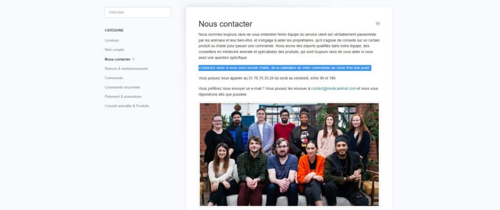 Aperçu page de contact Medic Animal