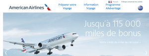 Capture d'écran du site officiel American Airlines