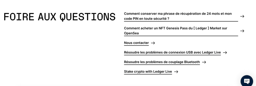 Aperçu de la page d'Assistance Ledger