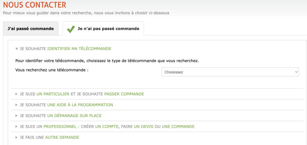 Page de contact Télécommande Express
