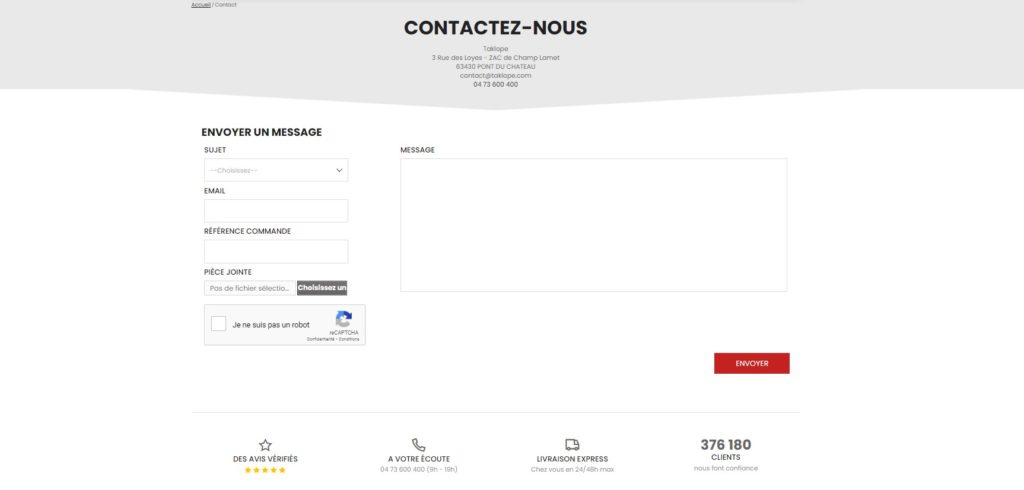 Aperçu de la page d’assistance du site Taklope