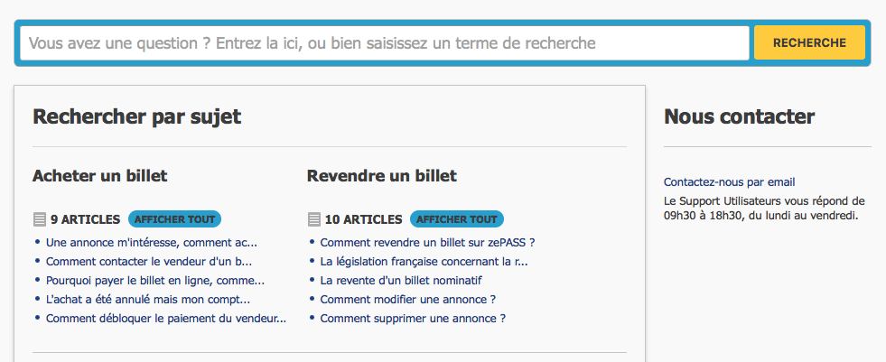 Aide en ligne Zepass