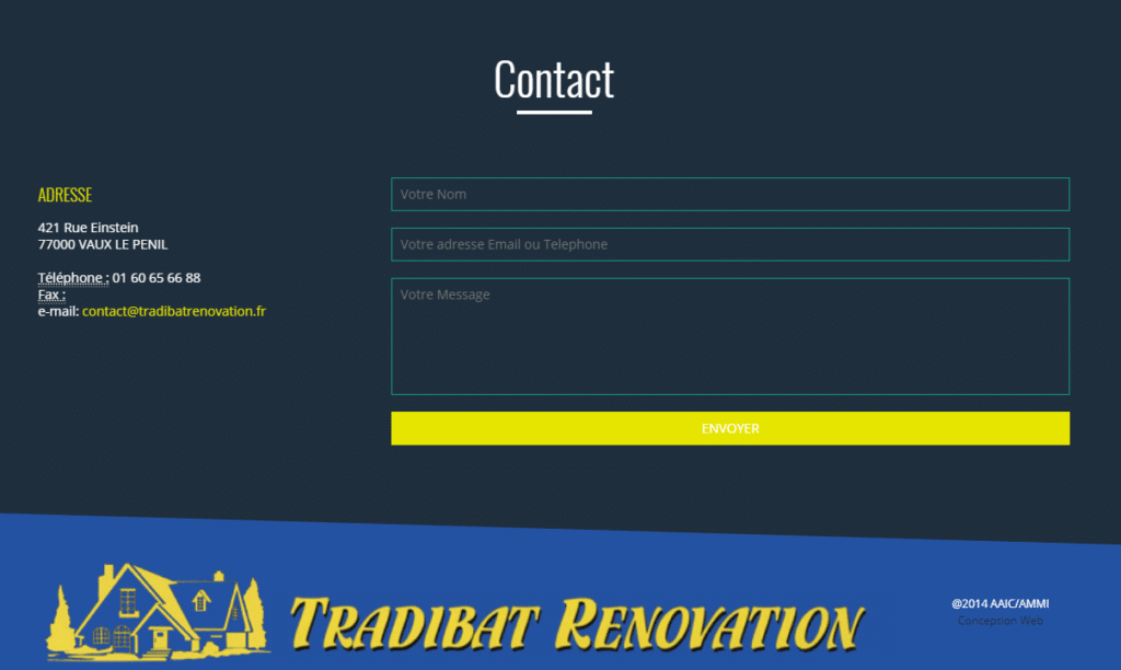 Aperçu du formulaire de contact de Tradibat