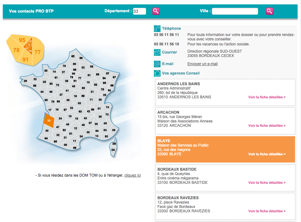 Carte contacts Pro BTP