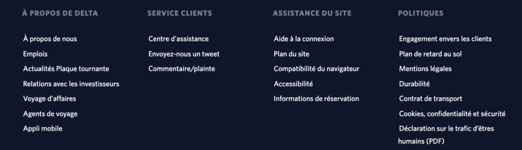 Aperçu de la page d’assistance du site Delta Air Lines