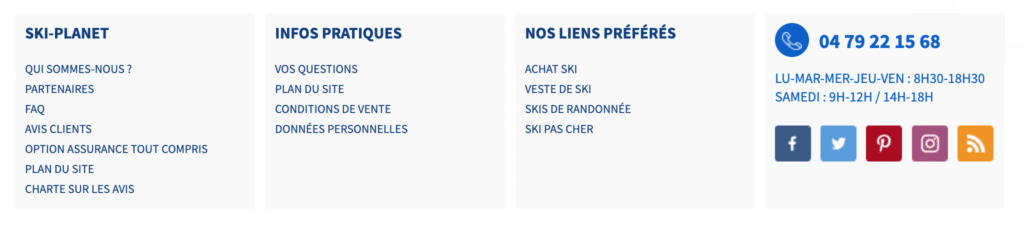 Page de contact Ski Planete
