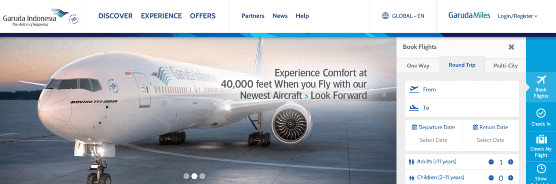 Aperçu du site officiel Garuda Indonesia
