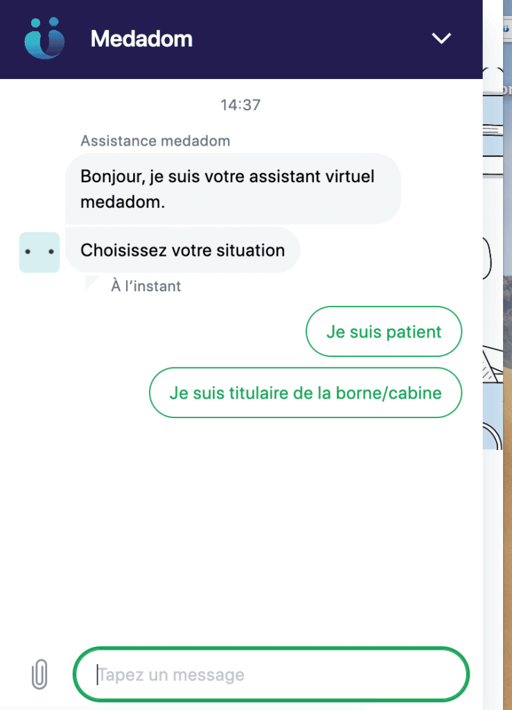 Aperçu de la fenêtre de discussion du chatbot Medadom