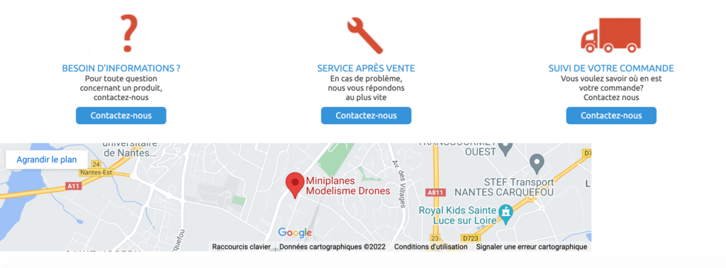 Page de contact de MiniPlanes