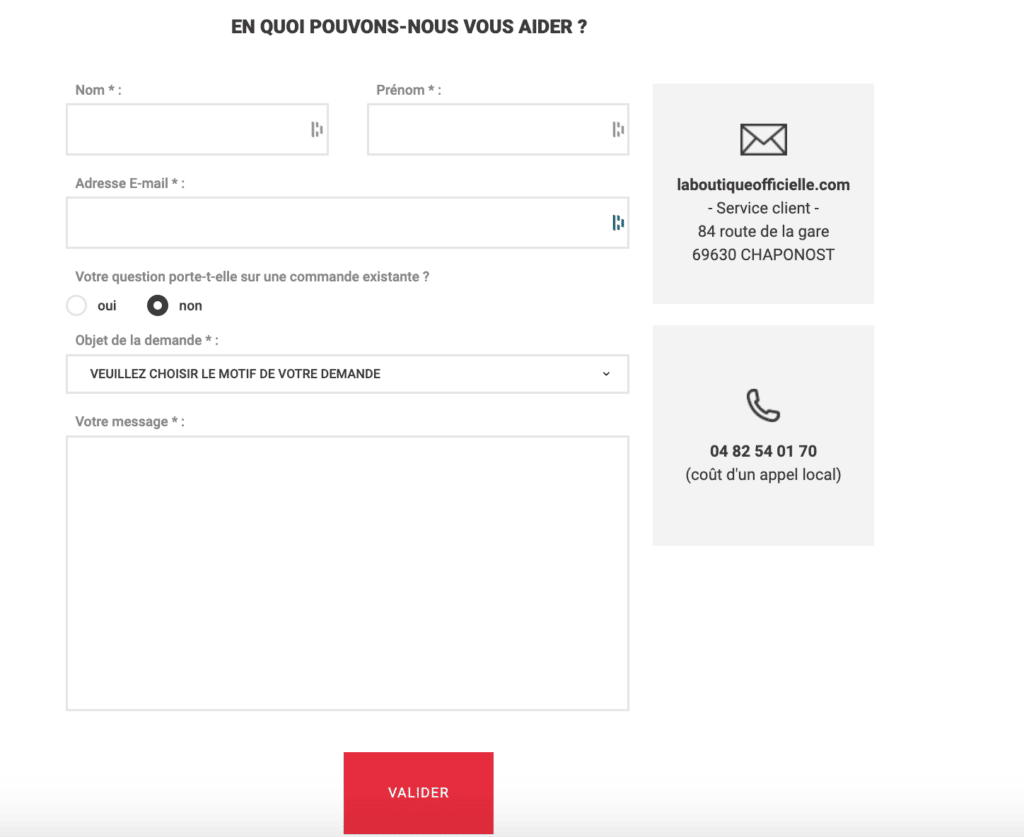 Coordonnées la boutiqueofficielle