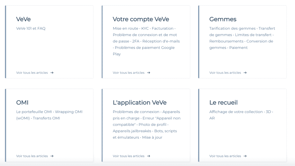 Page de support Veve