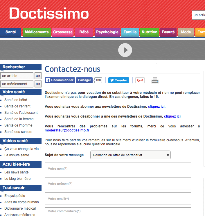 Formulaire Doctissimo
