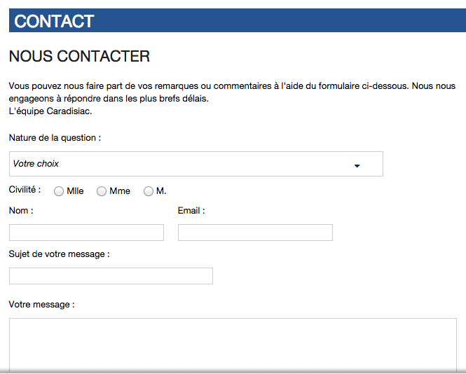 Aperçu du formulaire de contact Caradisiac