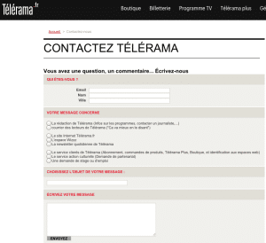 Page de contact Télérama