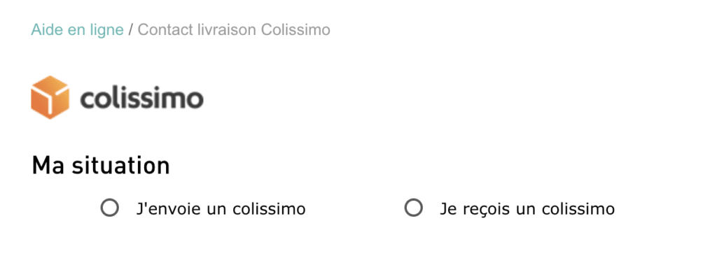Aperçu de la page d’assistance du site Colissimo