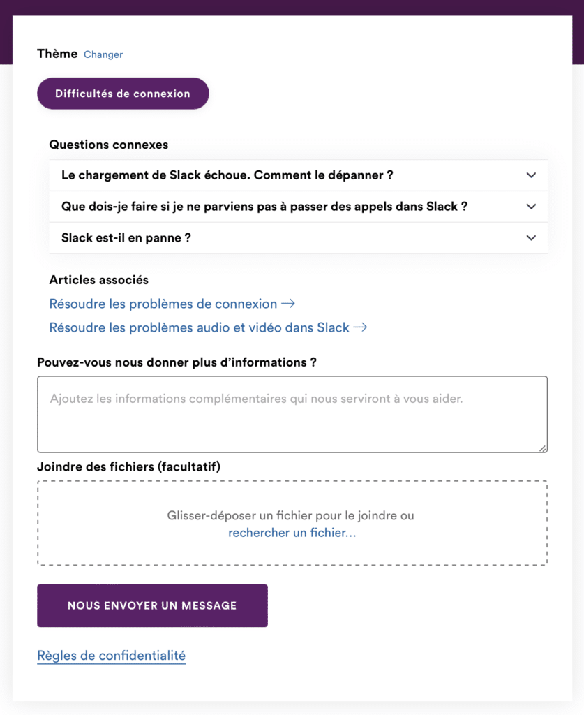 formulaire de contact Slack