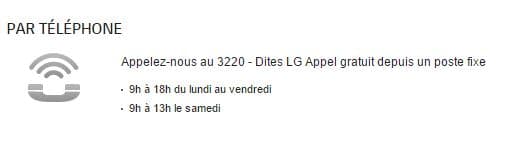téléphone service client LG