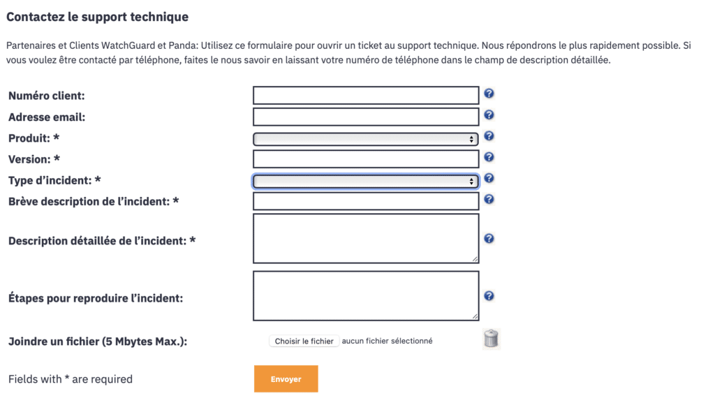 Formulaire de contact Panda