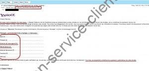Exemple d'une arnaque - faux message Yahoo