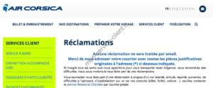 Capture d'écran de la page de contact du site Air Corsica
