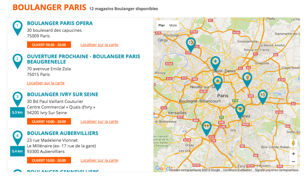 Carte magasins Boulanger
