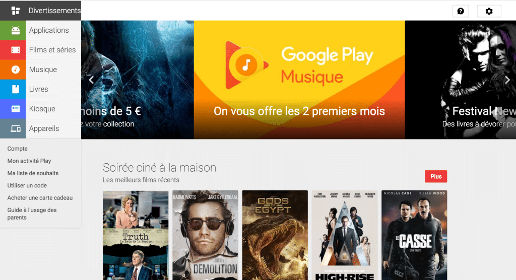 Page accueil Google Play